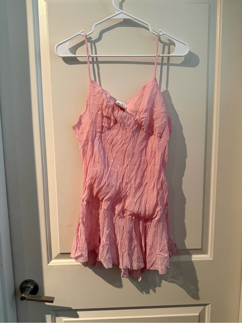 90s mandee Pink Ruffled Crinkle Cami with Sequins
